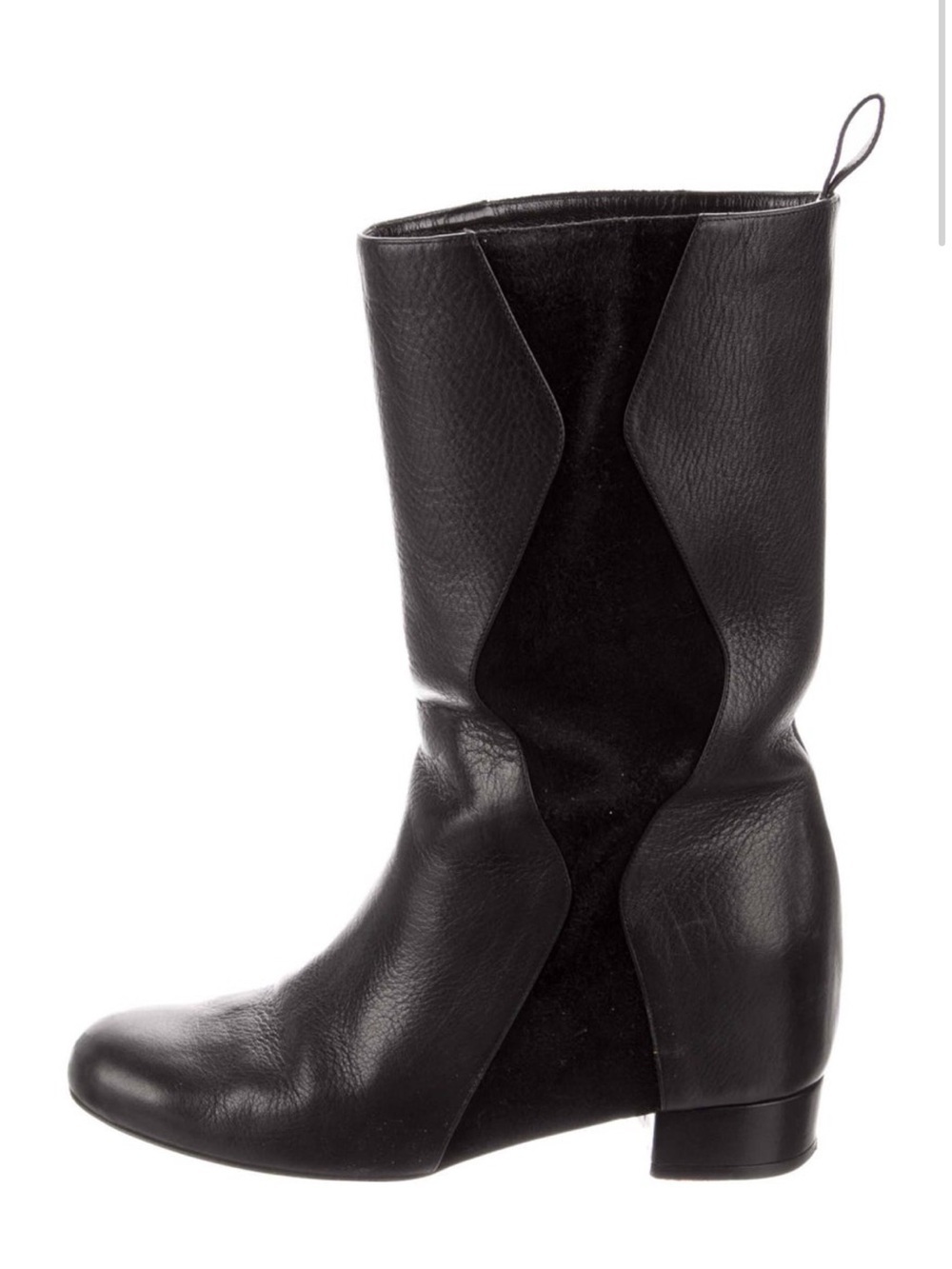 Christian Louboutin Black Leather & Suede Mid-Calf Boot